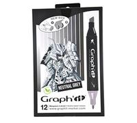 Graph'it - Set de 12 Markers à Alcool Double Pointe : Fine et Biseautée pour Dessin de Manga, Illustration, Colorant, Esquisse, Écriture - Rechargeables - Set Neutral Greys