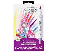 Graph'it - Set de 12 Marqueurs à Alcool Double Pointe : Extra-fine et Pinceau - Dessin de Manga et Illustration - Professionnel et Débutant - Série Manga Shojo