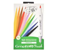 Graph'it - Set de 12 Marqueurs à Alcool Double Pointe : Extra-fine et Pinceau - Dessin de Manga et Illustration - Professionnel et Débutant - Série Essential