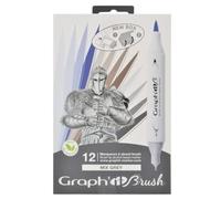 Graph'it – Set de 12 marqueurs à alcool Brush – double pointe extra-fine et pinceau – Mix Greys