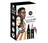Graph'it - Set de 12 Marqueurs à Alcool Double Pointe : Fine et Biseautée pour Dessin de Manga, Illustration, Colorant, Esquisse, Écriture - Rechargeables - Set People