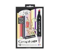 GRAPH'IT - Set de 12 Marqueurs à Alcool Double Pointe : Fine et Large Biseautée - Dessin de Manga et Illustration - Professionnel et Débutant - Couleur : Tendance Home & Fashion 2024