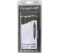 Graph'it - Set De 5 Marqueurs À Alcool Double Pointe : Fine Et Biseautée - Dessin Manga Et Illustration - Professionnel Et Débutant - Couleur : Série Grey Tones