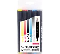 Graph'it - Set De 5 Marqueurs À Alcool Double Pointe : Fine Et Biseautée - Dessin Manga Et Illustration - Professionnel Et Débutant - Couleur : Série Grey Tones