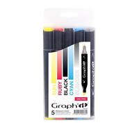 Graph'it - Set de 5 Marqueurs à Alcool Double Pointe : Fine et Biseautée - Dessin Manga et Illustration - Professionnel et Débutant - Couleur : Série Basic Tones