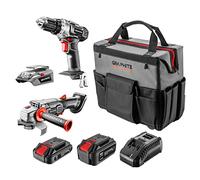 GRAPHITE Energy+ Kit perceuse/visseuse (58G000), meuleuse d'angle (58G003), lampe de poche LED adaptateur USB (58G025), 2,0 Ah et 4,0 Ah, chargeur (58G002), grand sac de transport avec poignée, 58G093