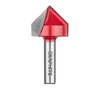 GRAPHITE Fraise à rainurer en V, plaque de carbure (HM), diamètre 8/25,4, diamètre de la tige 8 mm, hauteur/longueur 8/25,4 mm, pour bois, panneaux de particules, MDF, contreplaqué