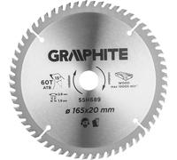 GRAPHITE Lame de scie bois, panneaux d'agglomérés, MDF 165 x 1.5 x 2.6 x 20 mm 60 dents