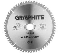 GRAPHITE Lame de scie circulaire 235x30 mm, Widia | pour bois, panneaux de particules, MDF | Bagues de réduction en set | 60 dents