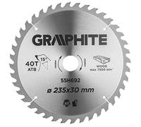 GRAPHITE Lame de scie circulaire 235x30 mm, Widia | pour bois, panneaux de particules, MDF | Bagues de réduction en set | 40 dents