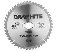 GRAPHITE Lame de scie circulaire 235x30 mm, Widia | pour bois, panneaux de particules, MDF | Bagues de réduction en set | 48 dents