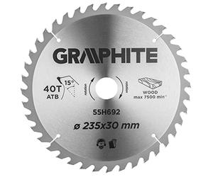 GRAPHITE Lame de scie circulaire 235x30 mm, Widia | pour bois, panneaux de particules, MDF | Bagues de réduction en set | 40 dents