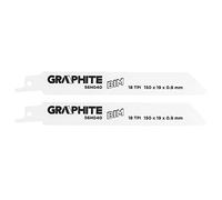 GRAPHITE Lame de scie sabre BIM, 150 x 19 x 0,9 mm, 18TPI, division des dents 1,4 mm, quantité de 2 pcs. Application : feuilles fines (1,5-4 mm), tuyaux/profilés (5-100 mm)