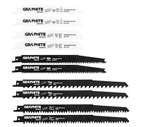 GRAPHITE Lames de scie sabre HCS/BIM 240 x 19 x 1,5 mm/5TPI, 150 x 22 x 1,6 mm/5-8TPI, 240 x 19 x 1,5 mm/3TPI, 150 x 19 x 0,9 mm/24TPI, 200 x 19 x 1,25 mm/6-10 TPI, jeu de 10 pièces