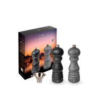 Coffret Cadeau - Duo De Moulins À Poivre Et À Sel Paris U'select 18 Cm Accompagné D'un Entonnoir En Inox Graphite Light