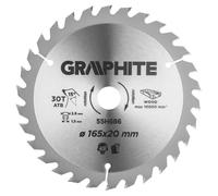 GRAPHITE Saw blade, scie circulaire, Widia, 165 x 20 mm, 30 teeth ATB, épaisseur du disque 1,5 mm, épaisseur des doigts 2,6 mm, réductions : 20 x 16 mm.