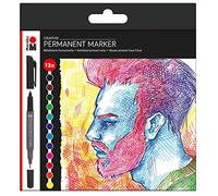 Marabu Graphix – Lot de 12 marqueurs permanents, pointe double 1–2 mm/0,5 mm, séchage rapide, coloré
