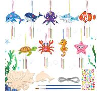 Graplan Carillons à vent d'animaux marins - 49 pièces - En bois - Pour anniversaire d'enfant - Carillons éoliens sur le thème de l'océan pour la peinture - Pour enfants filles et garçons