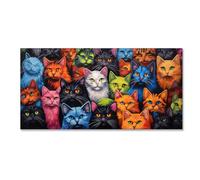 GRASKY Impression sur toile chat Tableau Decoratif Chat Chat coloré Impression Photo Animaux sur toile Tableau Mural Decoration Salon de Tableaux Chat 80X160cm(31x63in) Sans cadre