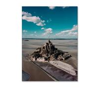 GRASKY Tableau mont saint michel Normandie Beach peinture mont saint michel Impression Photo Paysage sur toile décoration murale Salon Chambre 60x78cm(24x31in) Sans cadre