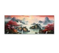GRASKY Tableau paysage chinois Impression sur Toile Cascade Chinois Paysage Aquarelle Image Tableau Decoration Murale Décoration Salon Chambre 80X160cm(31x63in) Sans cadre