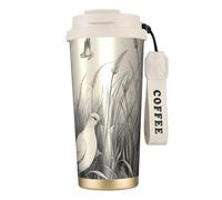 Grass and Dove - Bouteilles d'eau isothermes en acier inoxydable pour homme et femme avec couvercle à pailles, anti-fuite, blanc