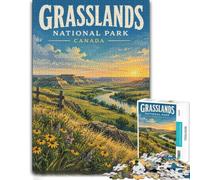 Grasslands National Park Canada Vintage Poste Puzzle, 1000 pièces | Pour un loisir intérieur plus long : ce puzzle pour adultes de 1000 pièces offre une pause loin des écrans.