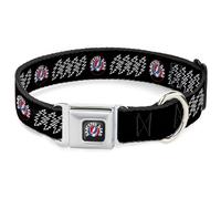 Grateful Dead Collier pour chien avec boucle de ceinture de sécurité en métal, Grateful Dead Steal Your Face and Bolts Noir Blanc 28 à 41,5 cm 2,5 cm de large