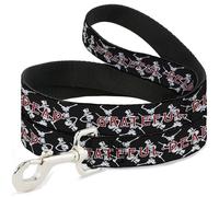 Grateful Dead Pet Laisse pour chien Motif squelettes dansants et texte Noir/blanc/rouge 1,8 m de long 3,8 cm de large