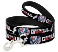 Grateful Dead Pet Laisse pour chien, texte Grateful Dead et logo Steal Your Face étoiles et rayures, 1,2 m de long et 1,3 cm de large