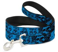 Grateful Dead Pet Laisse pour chien, texte Grateful Dead Skull Roses Turquoise, 1,2 m de long, 3,8 cm de large