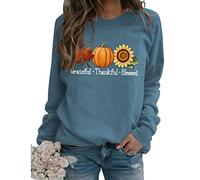 Grateful Thankful Blessed Sweatshirt for Women, Fall Leaves Pumpkin Sunflower Graphic Sweatshirt Crewneck Pullover Tops