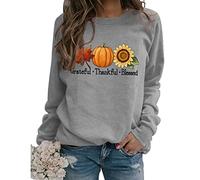 Grateful Thankful Blessed Sweatshirt for Women, Fall Leaves Pumpkin Sunflower Graphic Sweatshirt Crewneck Pullover Tops