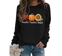 Grateful Thankful Blessed Sweatshirt for Women, Fall Leaves Pumpkin Sunflower Graphic Sweatshirt Crewneck Pullover Tops