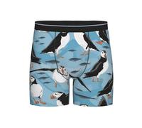 GRatka Boxer pour Hommes, caleçons, caleçons, caleçons de Jambe, sous-vêtements de nouveauté Amusants,Macareux Moine Oiseau Dessin animé Bleu