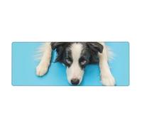 GRatka Chiot drôle Border Collie sur Fond Bleu,Grand Tapis de Souris pour Bureau, Clavier d'ordinateur, avec Base en Caoutchouc antidérapante, 30 x 80 cm