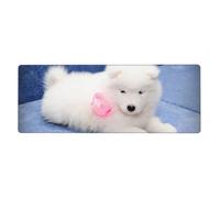 GRatka Chiot Samoyède Chiens Blancs Chiot avec Arc Furry,Grand Tapis de Souris pour Bureau, Clavier d'ordinateur, avec Base en Caoutchouc antidérapante, 30 x 80 cm