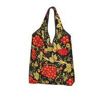 GRatka Sacs de courses, sacs d'épicerie réutilisables, fourre-tout pliables, grand sac de transport lavable, traditionnel russe Khokhloma canneberge
