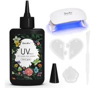 GratKit Crystal Clear Hard UV Résine 100g Kit with Lamp, Silicone Molds and Mixing Sticks, Low Odor, Superb Transparency, No Yellowing UV Resin Art Glue for DIY and Jewelry Making