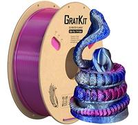GratKit Filament PLA en Soie Pour Imprimante 3D 1.75mm, Filament PLA Silk Tricolore Rose, Bleu et Argent Gris, Précision±0,03mm, Multicolore Bobine de 1KG