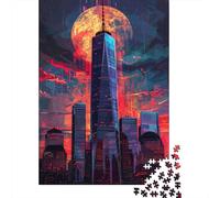 Gratte Ciel Paysage Urbain Puzzle 1000 Pièces Papier Jeu de Puzzle 1000 Pièces pour Adultes Vue de Nuit Cadeau Famille Détente 52x38cm/1000pcs