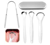 Gratte Langue Pour Adult avec Étui, 4 in 1 set Tongue Scraper Acier Inoxydable, Tongue Scraper Nettoyeur et Lave-Langue pour Hygiène Buccale et Haleine Fraîche, Mallette Portable Pour Voyager