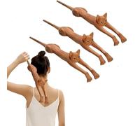 Grattoir à dos en bois de tilleul en forme de chat, 48 cm, soulagement instantané des démangeaisons, relaxant, long manche, parfait pour les amoureux des chats (3 pièces)