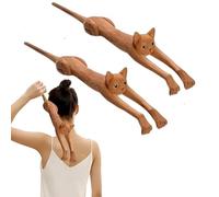 Grattoir à dos en bois de tilleul en forme de chat, 48 cm, soulagement instantané des démangeaisons, relaxant, long manche, parfait pour les amoureux des chats (2 pièces)
