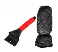 Grattoir à glace amovible 2 en 1 et gant imperméable - Poignée antidérapante, polaire épaisse, lame de 9,5 cm de large pour pare-brise et fenêtre de voiture red