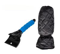 Grattoir à glace amovible 2 en 1 et gant imperméable - Poignée antidérapante, polaire épaisse, lame de 9,5 cm de large pour pare-brise et fenêtre de voiture blue