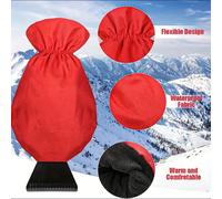 Grattoir à glace et brosse à neige tout-en-un pour voiture avec gants thermiques - Kit de déneigement d'hiver robuste, raclette de pare-brise ROUGE
