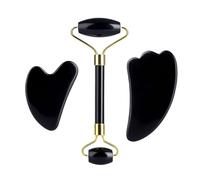 Grattoir à Gouache en Pierre Naturelle for Massage du Visage, Rouleau de Jade, Planche Gua Sha en Obsidienne Noire, Outil de Soins de la Peau(Type 6)