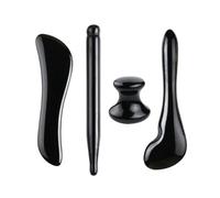 Grattoir à Gouache en Pierre Naturelle for Massage du Visage, Rouleau de Jade, Planche Gua Sha en Obsidienne Noire, Outil de Soins de la Peau(Type 2)