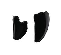Grattoir à Gouache en Pierre Naturelle for Massage du Visage, Rouleau de Jade, Planche Gua Sha en Obsidienne Noire, Outil de Soins de la Peau(Type 7)